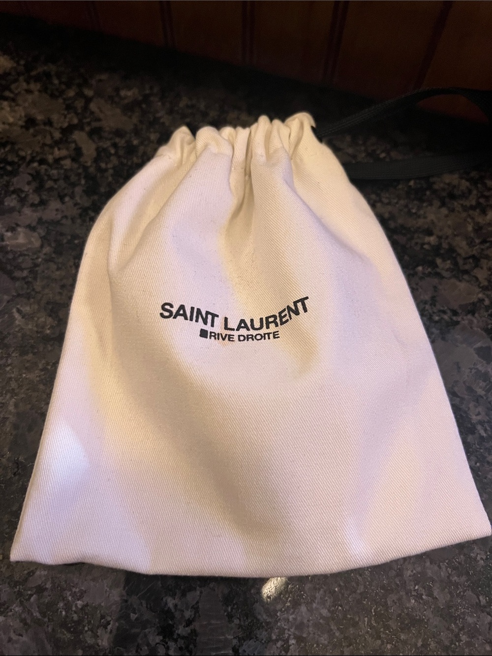 Saint Laurent Cream Cotton Drawstring Pouch with Black Logo